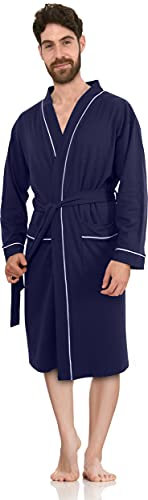 NY Threads Luxurious Men's Knit Robe Cotton Blend Dressing Gown, Navy, X-Large