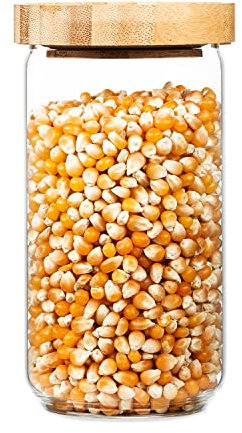 bambuswald© Einzelnes stapelbares Vorratsglas mit 580ml | Aufbewahrungsglas mit luftdichten Deckel aus 100% ökologischen Bambus - Glasbehälter ideal für Tee Kräuter Kaffee Vorräte Müsli Pasta