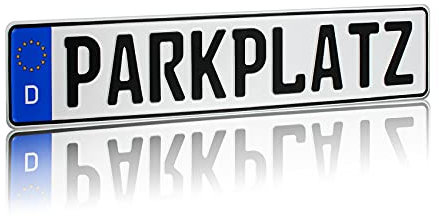 Parkplatz-Kennzeichen schwarz aus Aluminium Standardgröße 520x110mm Auto Anhänger Stellplatz Parken Abstellplatz Parkplatzschilder Pfosten Wand (07 Parkplatz)
