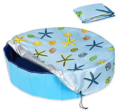 Docuwee 63inch Foldable Dog Pet Pool Cover, Fit Foldable Dog Swimming Pool, Washable Waterpoof and UV Protection Pool Cover with Cute Pattern (Large(63x63))