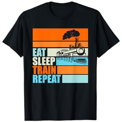 Railwayman Vintage Men Eat Sleep Train Repeat T-Shirt