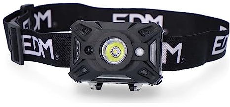EDM E3-36129 Linterna DE Cabeza. Frontal. con Sensor DE Encendido/Apagado 1 LED COB 5W 7 Tipos DE LUZ 3xAAA (Incluidas), 5 W, Multicolor, Normal
