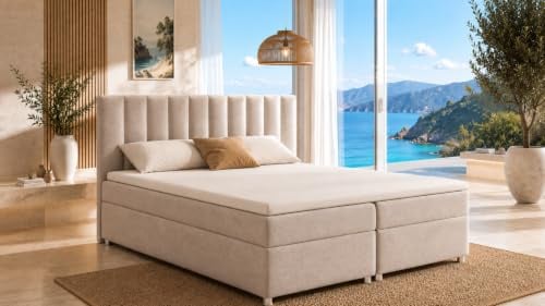 Best For Home Trinity K10 Boxspringbett mit 7-Zonen Bonell-Federkernmatratze | Boxspringbett 140x200 | Boxsprintbett mit Matratze Und Stauraum | Polsterbett 140x200 - Lieferung bis Bordsteinkante