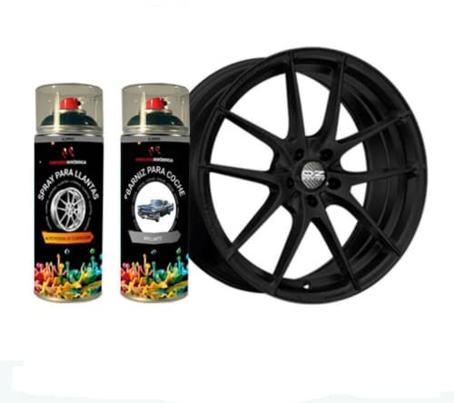 Pinturas Mirobriga Spray para llantas color Negro Ral 9005 (400ml) + Spray Barniz Transparente acabado brillante (400ml)