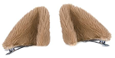 Oshhni 1 Paar Cosplay Plüsch Katze Ohr Haarspangen Tierhaar Zubehör Kätzchen Haarspangen Kopfbedeckung für Geburtstagsfeier Halloween Kinder Mädchen, Khaki