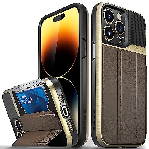 VENA vCommute Cover Custodia a Portafoglio per Apple iPhone 14 Pro Max (6.7-inch), (Military Grade, Card Slot) Flip Custodia Case Cover Protettiva Pelle con Kickstand - Marrone