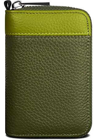GADIEMKENSD Credit Card Holders for Men RFID Blocking Compact Wallet for Women Travel Oyster Business Bank Cards Protector Genuine Leather Purse Keychain Sleeve Case Apple Yellow/Army Green