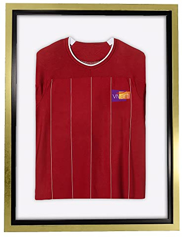 Vivarti DIY Standard Sports Shirt Display Gold Frame (Adult, 60 X 80cm - Black Inner Frame, White Backing Card)