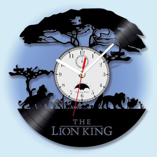 Viiluuxr LED Leuchtend Vinyl Schallplatten Uhr The Lion Wall Clock Der König der Löwen Wanddeko 30cm Funkuhren Led-Streifen Gaming Deko Zimmer Nachtlicht Kinderzimmer Leuchtendes Ambiente Wanduhr.