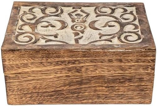 SimbaKart Schmuckkästchen aus Holz, handgeschnitzt, The Spiral Goddess, Schatzkiste, Schmuckkästchen, Aufbewahrungsbox für Schmuck, antiker Used-Look, 17,8 x 12,7 cm