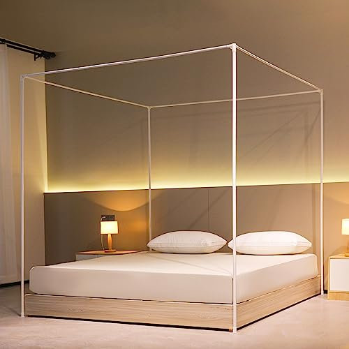 Beyeutao Betthimmel Rahmen 140x200cm Weiß Mückenetz Rahmen Moskitonetz Baldachin Rahmen Bed Canopy Frame Vier Poster Bettrahmen Vier Eckbett Betthimmel Rahmen Betthimmel Pole Schrauben Design.