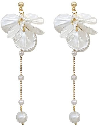Yunyahe Ohrringe Creolen Ohrringe Silber 925 Lange Temperament-Perlen-Quasten-Ohrstecker, Feen-Mädchen-Ohrringe Grafische Ohrringe (White, One Size)