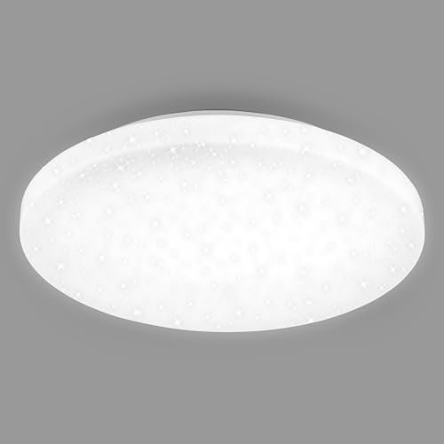 BRILONER - LED Deckenlampe mit Sternendekor, LED Deckenleuchte Bad IP44, gelochtes Dekor, neutralweiße Lichtfarbe, Badezimmerlampe, Küchenlampe, Feuchtraumleuchte, 40x6,5 cm (DxH), Weiß