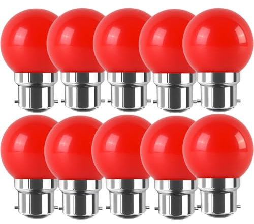 WULUN B22 LED Bulb 2W Equivalent 20W Colored Red Bayonet G45 Mini Globe Bulb for Outdoor Terrace Christmas Garland, Pack of 10