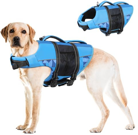 CITÉTOILE Schwimmweste Hund, Hunde Schwimmweste mit Griff und Reflektierend, Rettungsweste für Kleine Mittlere und Große Hunde mit Guter Auftrieb, Leicht und Sicher für Wassersport Blau XL