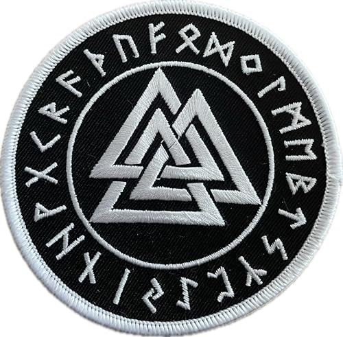 Valknut im Runenkreis Aufnäher, gestickter Walknut Heidentum Patch zum aufnähen oder aufbügeln | bestickt Wikinger, Wotansknoten, Vikings Fan Geschenk