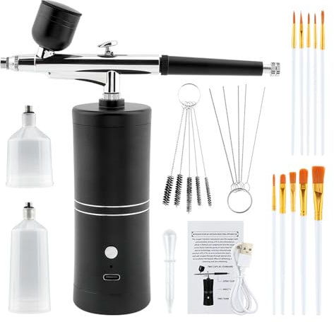Airbrush Kit Rechargeable Cordless Airbrush Compressor Portable Handheld Airbrush Air Brush, with Nozzle and Cleaning Brush Set for Makeup, Barber, Nail Art, Cake Decor