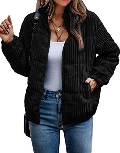 ASOMI Jacke Damen Kuschelige Fleecejacke Übergangsjacke Gefüttert Langarm Reißverschluss Herbst-Wintermantel mit Taschen Schwarz Small 1
