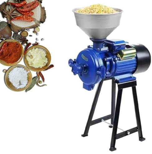 Electric Feed Mill, Heavy Duty Grain Mills Wet Dry Cereals Grinder with Funnel Corn Mill for Flour Rice Feed Coffee Pellet in Powder(Blue,220V)