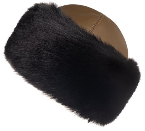 Futrzane Siberian Mütze mit Fellrand - Fellmütze Damen - Pelz und Leder Hut (M, Olive - Schwarz Siberian)