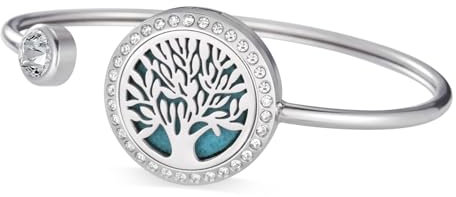 Dreamtimes Aromathérapie Bracelet Diffuseur d'Huiles Essentielles pour Femmes Bracelet Arbre de Vie Bracelet Bracelet Fleur de Lotus Bracelet Pendentif en Acier Inoxydable (Arbre de Vie)