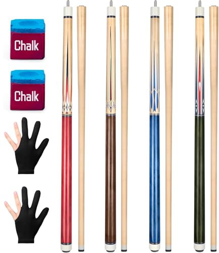 AKLOT Pool Queue, Billardqueue Pool Queues Satz 58 Queue Sticks Pool Cue Erwachsene Kanadischer Ahornholz Pool Cues 4 Queues