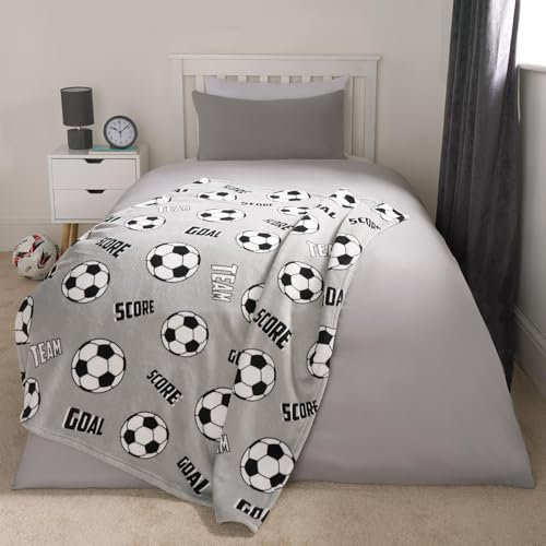 OHS Football Fleece Blanket, Ultra Soft Winter Warm Boys Kids Fleece Blanket Throws for Sofa Beds for Boys Throw Sherpa Reverse Blankets - Grey, 120 x 100cm