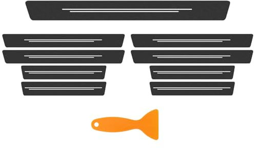 Oiieco Carbon Fiber Car Door Sill Protector Set, Universal Kick Plate Guard With Scraper, Car Bumper and Threshold Protection Kit