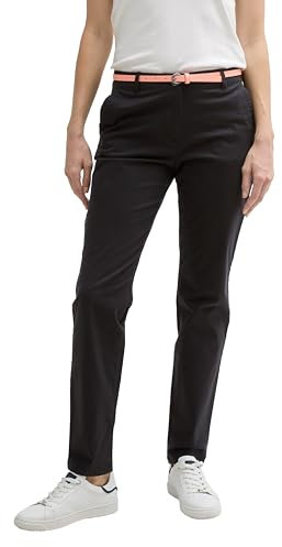 TOM TAILOR Damen 1016542 Slim Chino Hose Mit Gürtel, 14482 - Deep Black, 42W / 30L EU