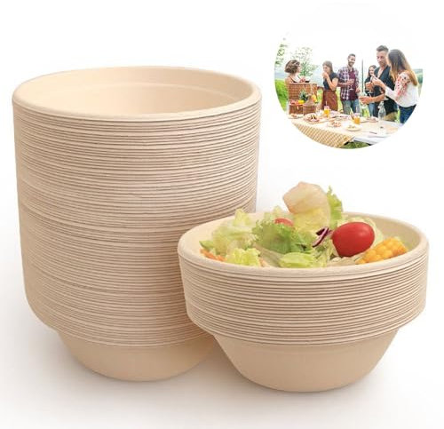 Coztie Lot de 100 bols à soupe, jetables, 260 ml, jetables, en canne à sucre, bagasse, pour barbecues, fêtes et pique-niques