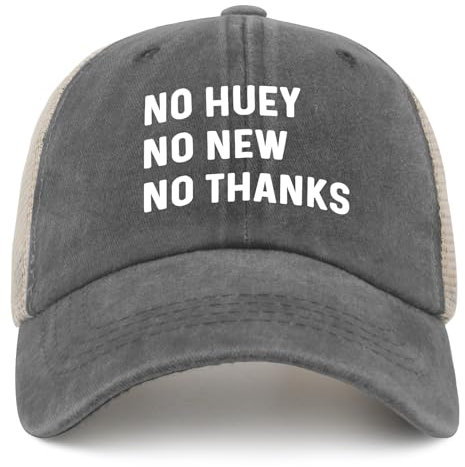 GQWJKSZ Lustige Trucker-Mütze „NO Huey NO New NO Thanks“ – Trucker-Mütze für Herren, Vintage-Mesh-Baseball-Cap für den Sommer