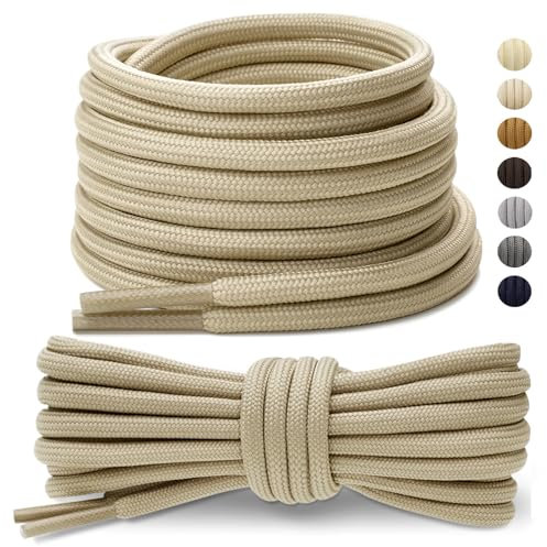 Stepace 2 Paires Lacets Ronds 4,5 mm Lacets Renforcés et Résistants pour Bottines, Chaussures de Randonnée, Chaussures de Travail, Chaussures de Marche Kaki 80