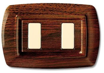 Placca serie Tondo', 2 moduli, plastica, legno scuro, compatibile con BTicino Magic - Elettrocanali ECL2592LS