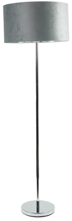 ValueLights | Charlie Brushed Chrome Plated Modern Stem Floor Lamp with Grey Velvet & Chrome Shade & Warm Bulb | Floor Lamps, Home Décor & Improvement Essential