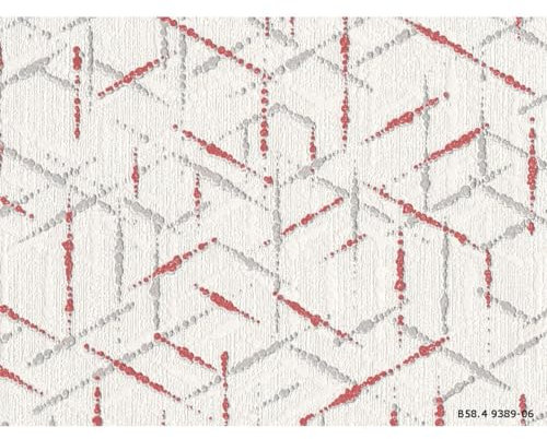 Red and Grey Geometric Wallpaper - Textured Blown Vinyl - Contemporary Modern White - Paste The Wall and Paper