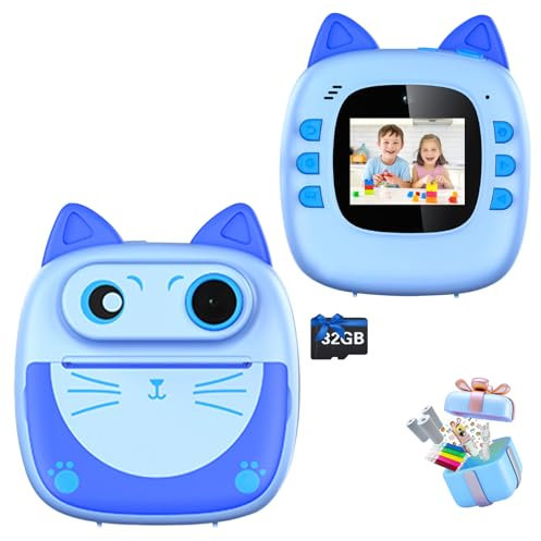 Kids Camera with Instant Print & Take Photos 32GB Card 3 Rolls Print Paper Stickers Color Pens, Camera for Kids Birthday for Girls Boys 4-12 Years Old with Beautiful Box(Blue)
