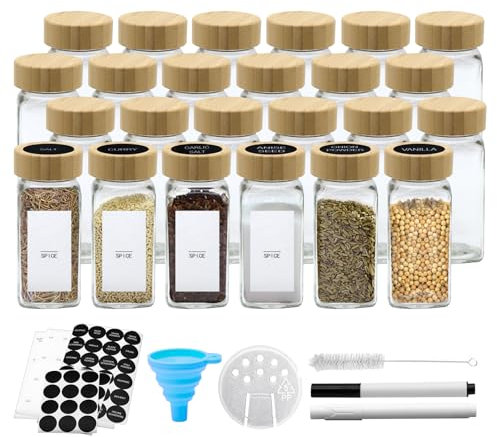 24 StüCk GewüRzgläSer – Quadratische GewüRzgläSer Mit 120 Ml FassungsvermöGen,GewüRzgläSer Eckig,GewüRz Organizer,GewüRzstreuer Glas 10,5 X 4,3 Cm,Etiketten & Kreidestift, GewüRze Set