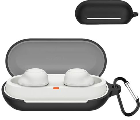 TOORQR Kompatibel mit Sony WF-C500 Hülle Kopfhörer Case,Schützende Flüssig Silikon Hülle für WF-C500 Silikon Cover,Front-LED Sichtbar, Kratzfest,Leicht zu Reinigen (Schwarz)