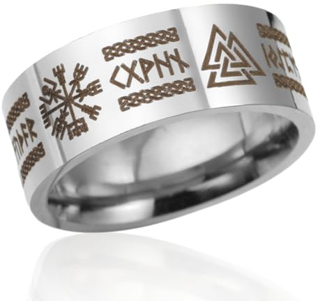VASSAGO Wikinger Ringe für Männer Frauen Nordische Runen Mjolnir Vegvisir Kompass Triskele Valknut Helm der Amulett Ring keltischen Knoten Triquetra Ring Größe 7-12