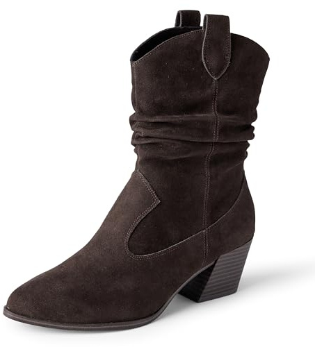 Amazon Essentials Stivali a Metà Polpaccio Stile Western Donna, Marrone, 37.5 EU