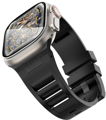 ZXZZNO Para Apple Watch Ultra 2/1 Band 49mm Para Apple Watch Band Series 9/8/SE2/7/6/SE/5/4/3/2/1 45mm/44mm/42mm Banda con conector de metal duradero, banda de repuesto deportiva de TPU suave(Black/Bl