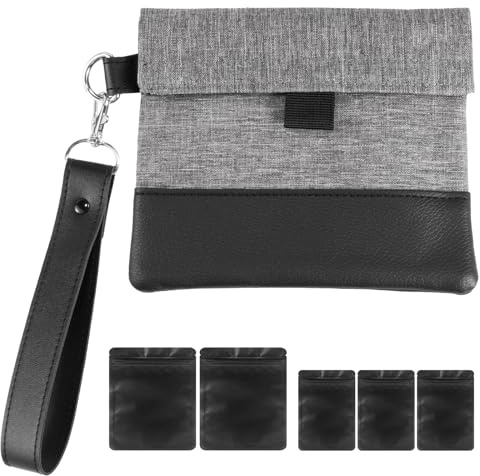WANNTO Geruchsdichte Tasche Mini – Tragbare Aufbewahrung 17,5 × 15 cm mit Doppelverschluss, Netzfächern & 5 Zip-Beuteln – Diskrete Aufbewahrungstasche mit Aktivkohlefutter für unterwegs