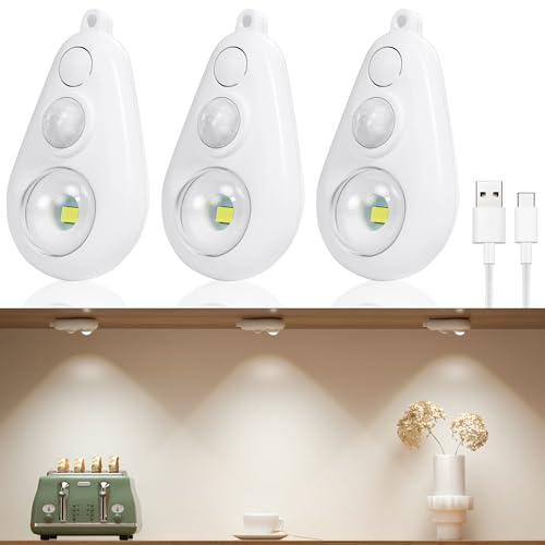 SOAIY 3er Set dimmbare LED Unterbauleuchte mit Bewegungsmelder wiederaufladbare Schrankleuchte mit 3 Modi (EIN/AUTO/AUS) Nachtlicht mit Bewegungsmelder für Küche Treppen Vitrine Flur Kleiderschrank