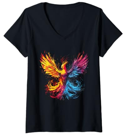 Damen Phoenix Reborn Phoenix Rising Fire Phoenix Vogelverjüngung T-Shirt mit V-Ausschnitt
