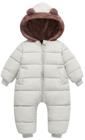 JiAmy Tuta da neve invernale per bambini, calda tuta con cerniera, pagliaccetto foderato in pile, 6-24 mesi