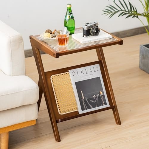 Estiliza Beistelltisch Couch, Glas-Sofatisch 50 x 36 x 56 cm, Kaffeetisch Eignen Sich Sowohl für Wohnzimmer Als Auch für Schlafzimmer, Dunkles Walnuss