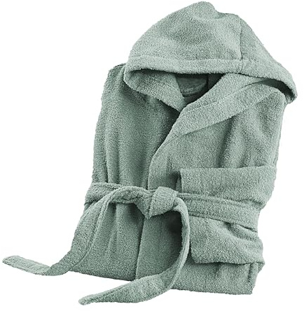 Ruggeri Accappatoio Cotone con Cappuccio Cintura Tasche, Verde Taglia S/M | Microspugna 100% Cotone di Alta Qualità, Ultra Morbido, Leggero e Super Assorbente, Unisex Uomo Donna Adulto Con Cappuccio