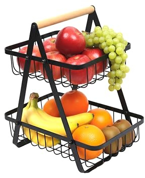 2-Tier Fruit Basket ,Fruit Bowl Holder Bread Basket Vegetable Rack, Detachable Fruit Holder for Fruit, Vegetables, Snacks in Home, Kitchen ,Office，Bathroom with Screwdriver