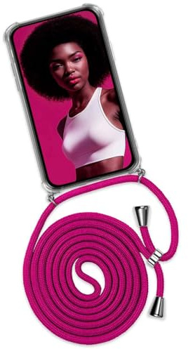 ONEFLOW Handykette für iPhone 17 Hülle mit Band, Handyhülle mit Kette abnehmbar, Handyband zum Umhängen, Handy Umhängeband Lange Handykordel, Twist Case – Rosa Pink