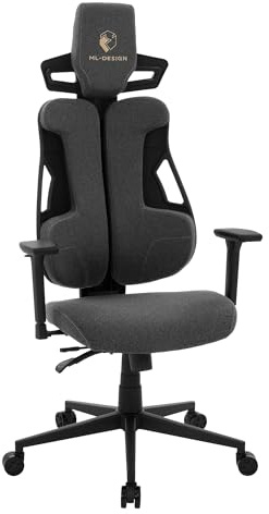 ML-Design Gaming Stuhl Stoff Grau, Ergonomischer Bürostuhl, 3D Armlehne, Kopfstütze, Lordosenstütze, Gaming Chair individuell einstellbar, Gamer Stuhl, Computerstuhl, Schreibtischstuhl für Home Office